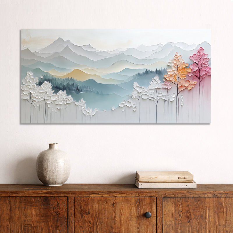 «White Blue Spring Mon monochrome Drift Hills I», reproduction d'art sur toile encadrée montagne, H 20 po x l 40 po