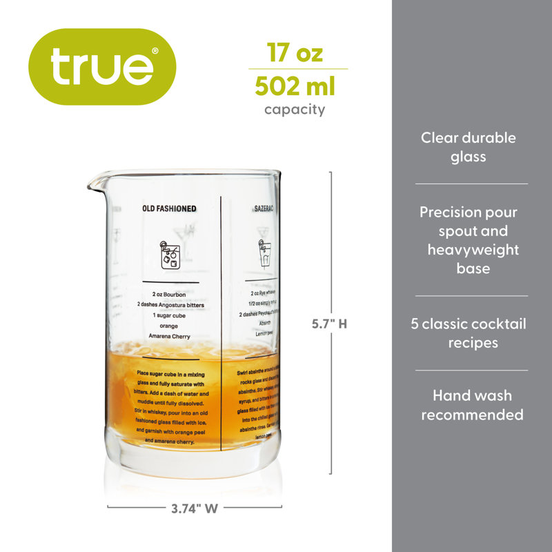 Clear Glass Recipe Mixing Glass with Printed Cocktail Recipes