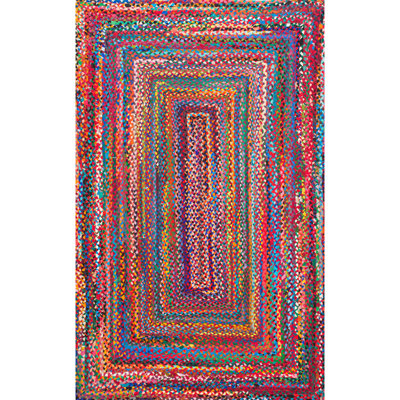 Handmade Braided Bohemian Cotton Multicolor Area Rug