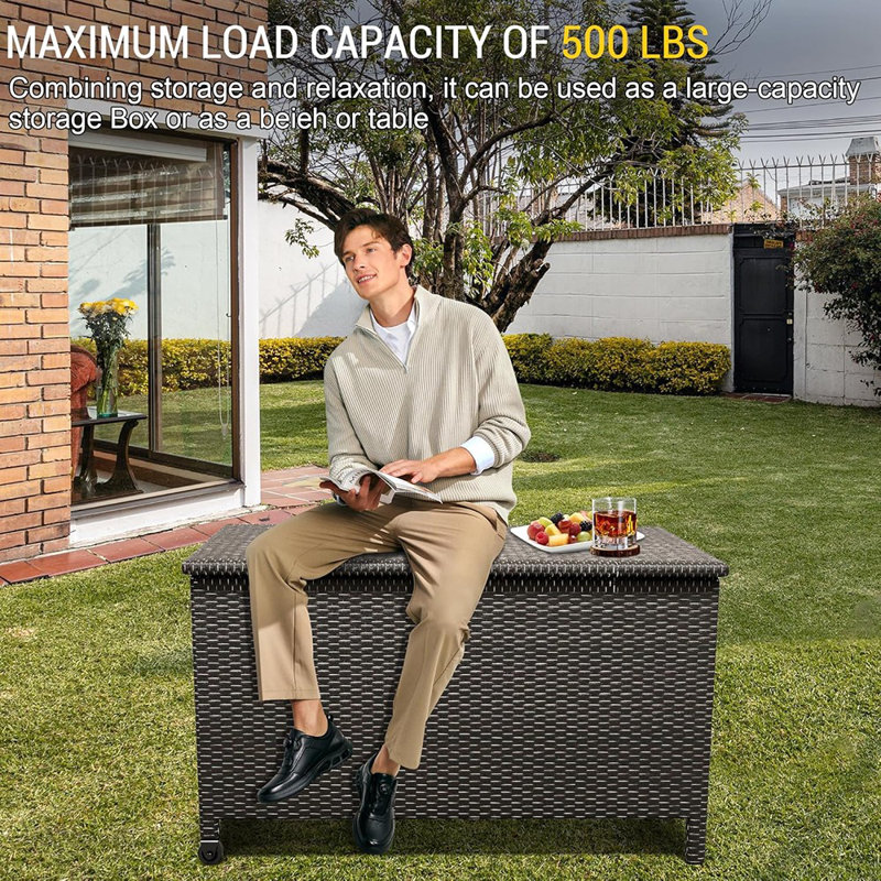 Grande boîte de rangement en rotin PE imperméable 125 gallons