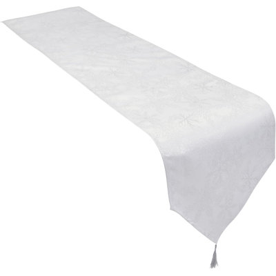 Christmas Metallic Blizzard Snowflake Tasselled Table Runner
