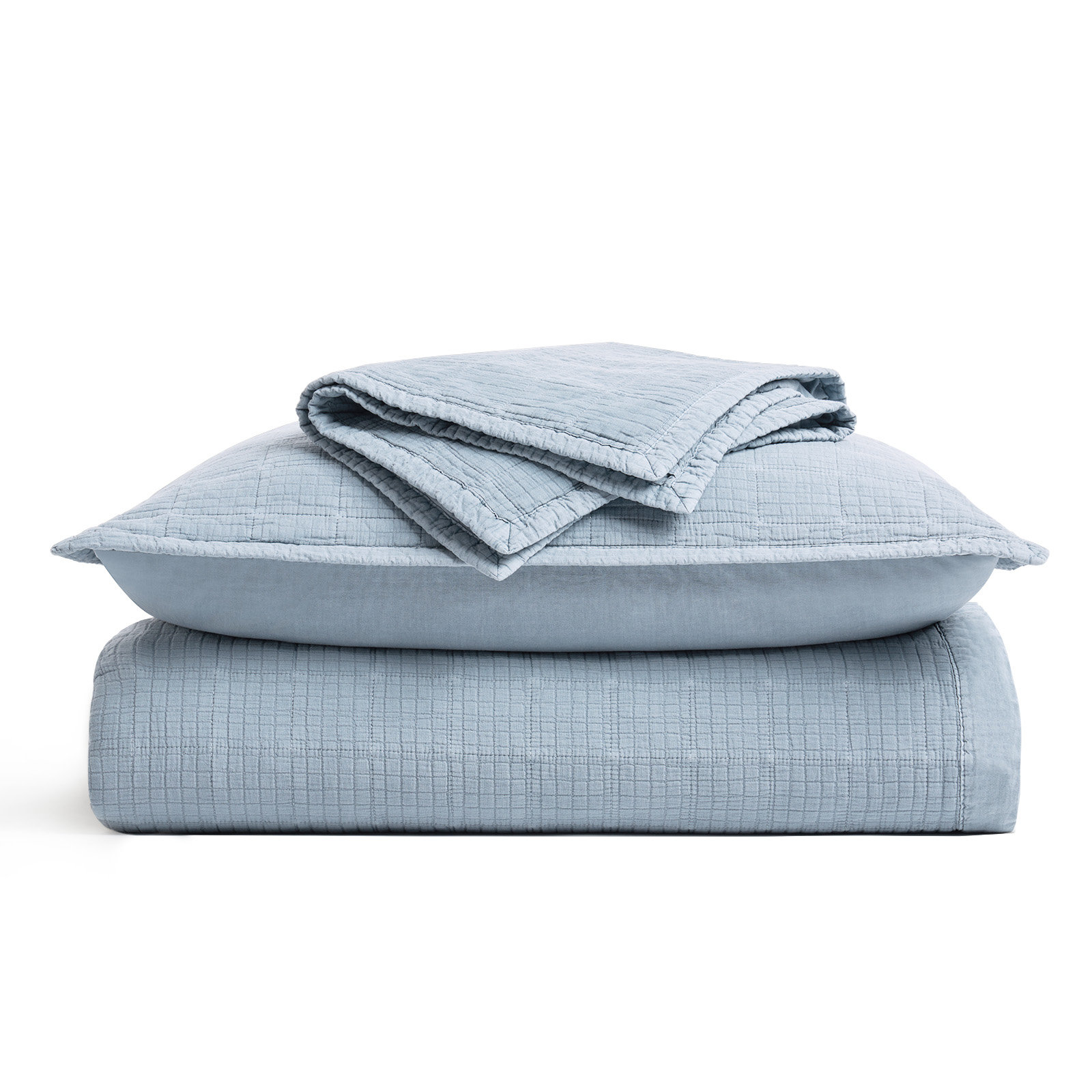 Crinkle Cotton Quilt Set, Blue Linen, King Quilt + 2 King Shams