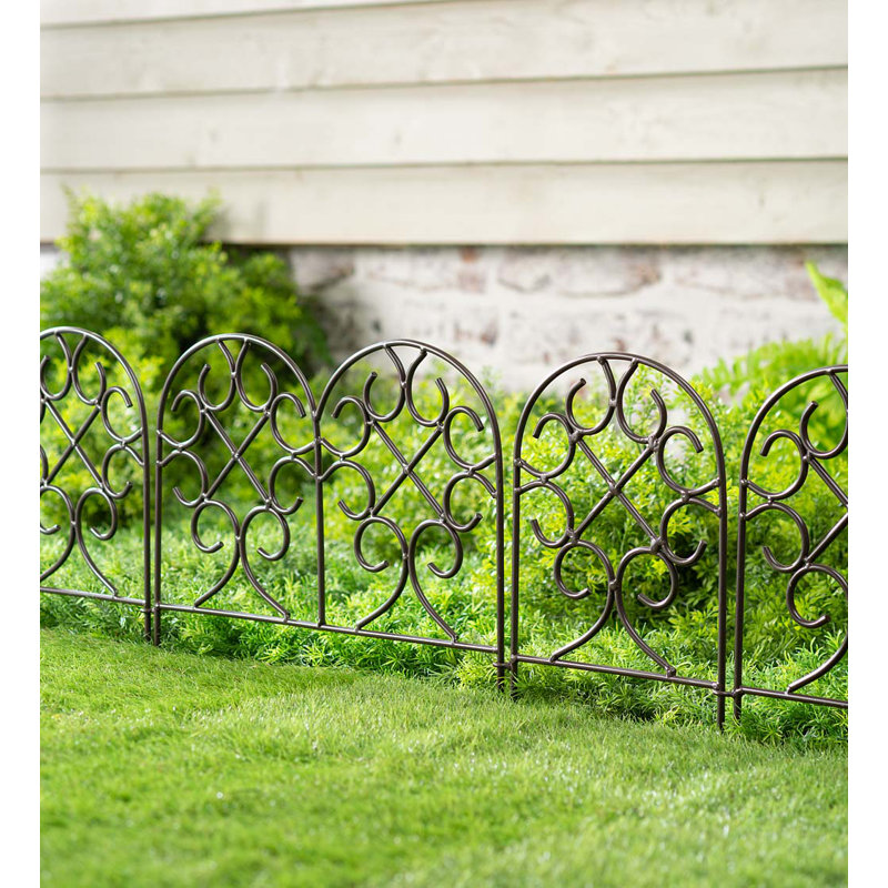 Scrollwork Wrought Iron Edging with Ground Stakes and Gunmetal Finish
