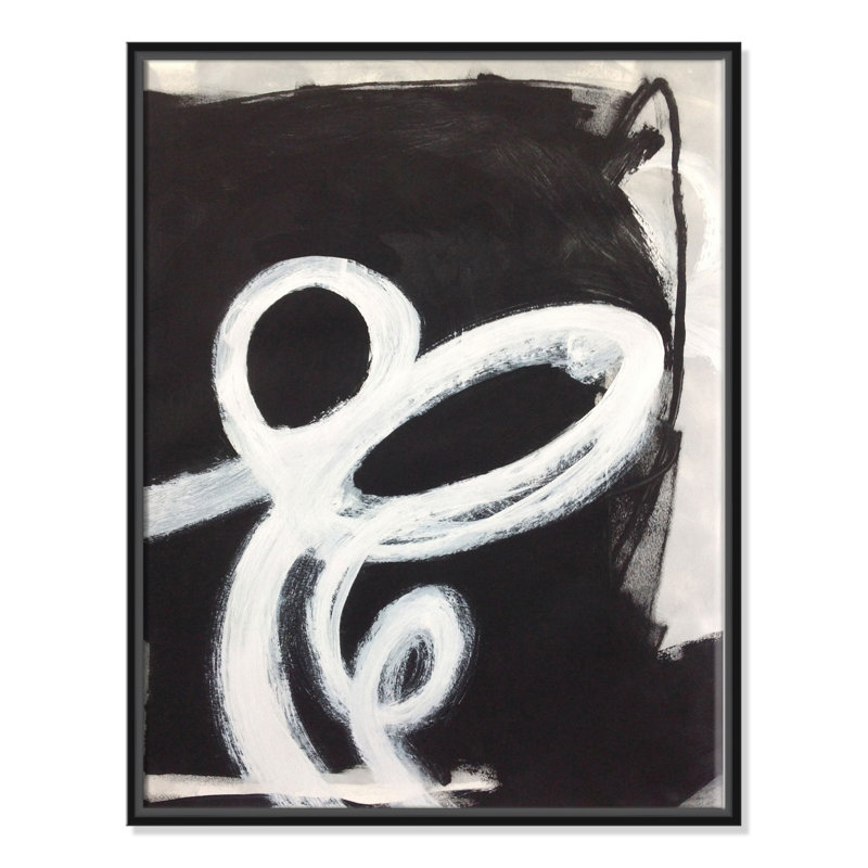 White Swirly Swirls 2, 28" H x 22" W x 2" D, Black Framed Canvas