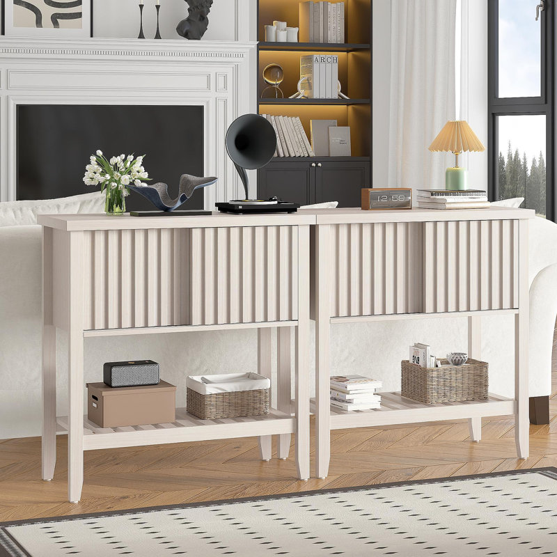 Console de 31,5 po avec portes coulissantes et tablette de rangement pour le couloir, le salon ou le bureau, beige, Beige