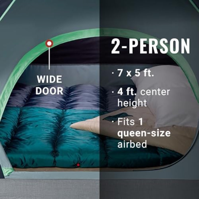 Camping Tent with 5 Minute Setup, 2/4/6/8 Person Weatherproof Tent with Rainfly & Carry Bag, 20% More Headroom Than Traditional Canopies