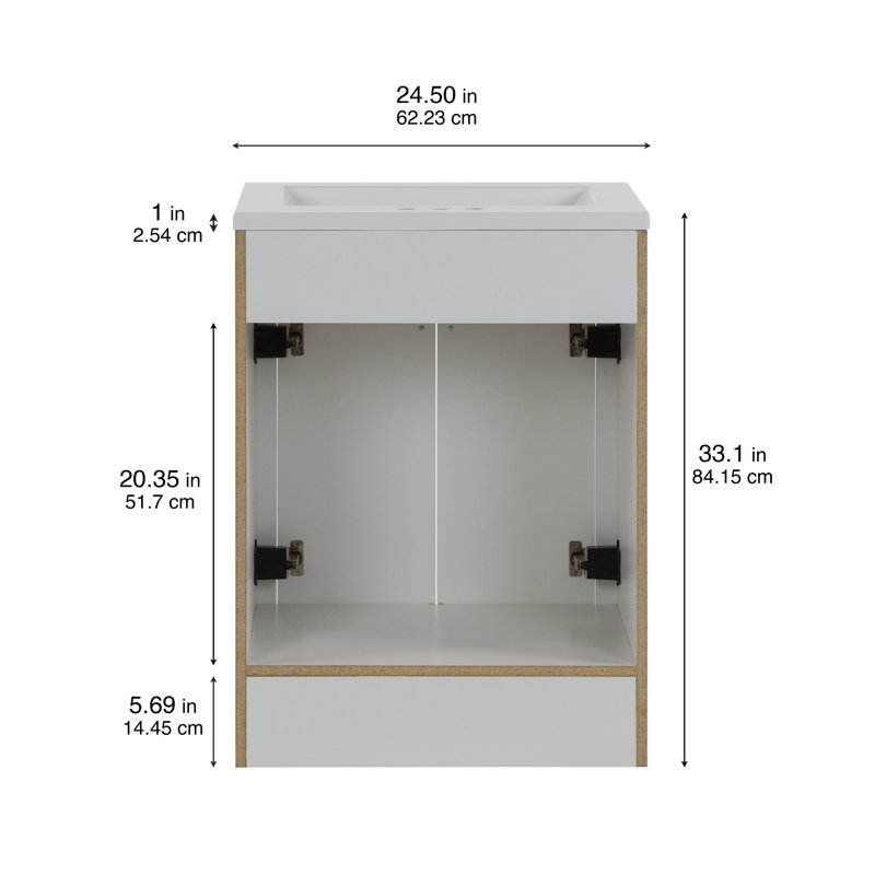 White 25" Single Bathroom Vanity with Cultured Marble Top