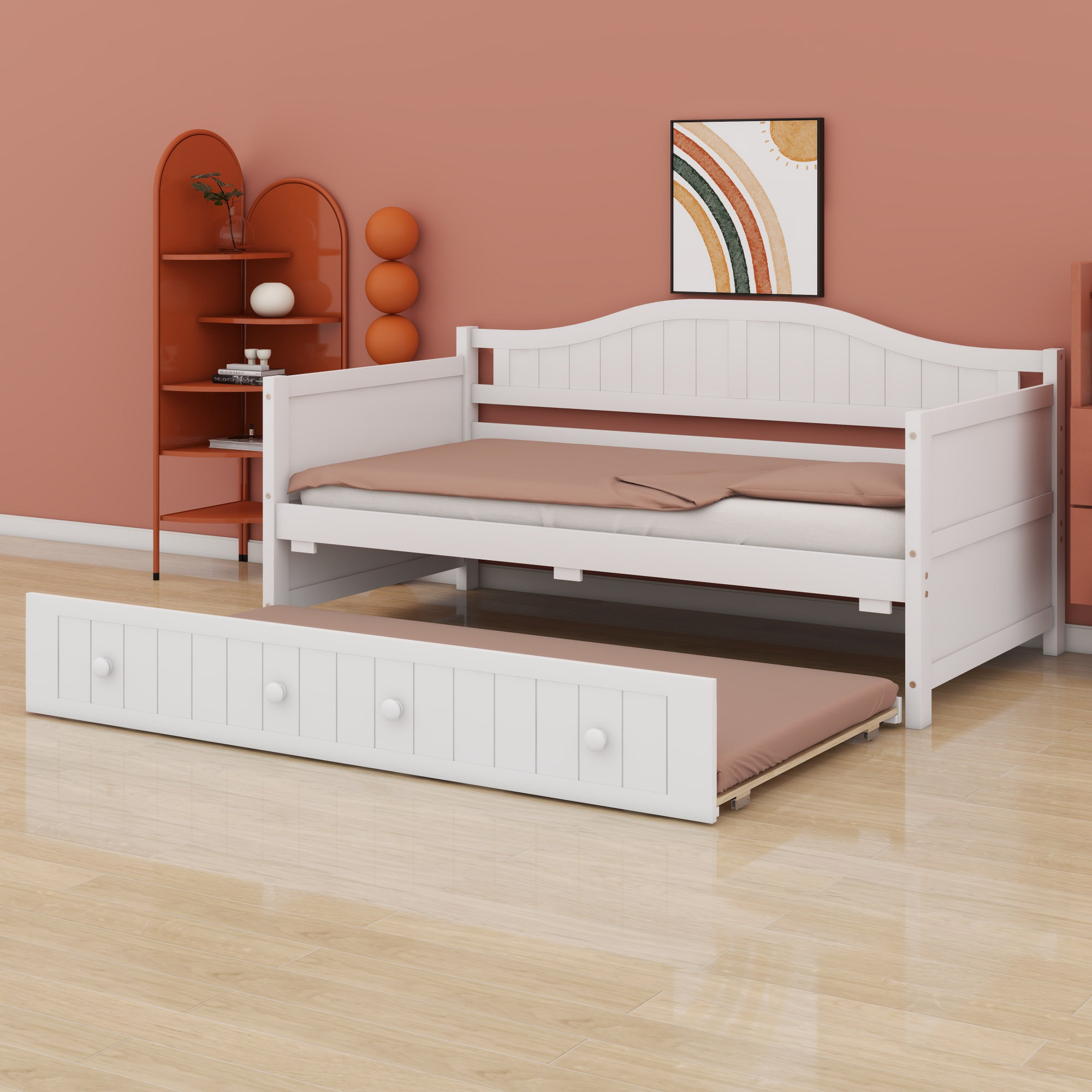 August Grove® Sturdy Wood Daybed with Trundle Bed | Wayfair
