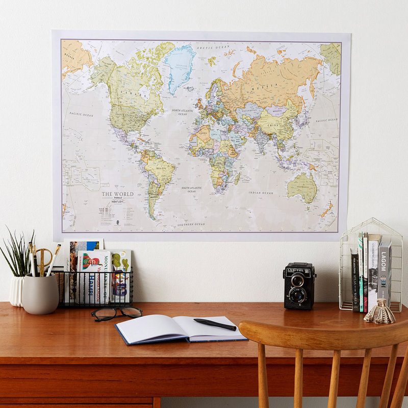Classic World Map - Print, 59 cm H x 84 cm W x 0.1 cm D, Front Sheet Laminated