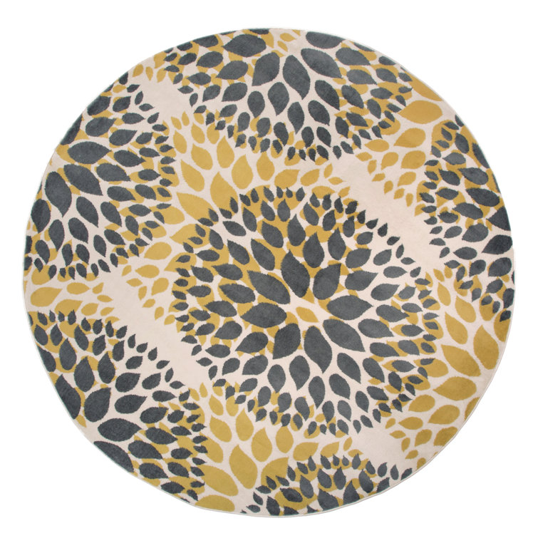 Floral Yellow/Dark Gray/Ivory Area Rug