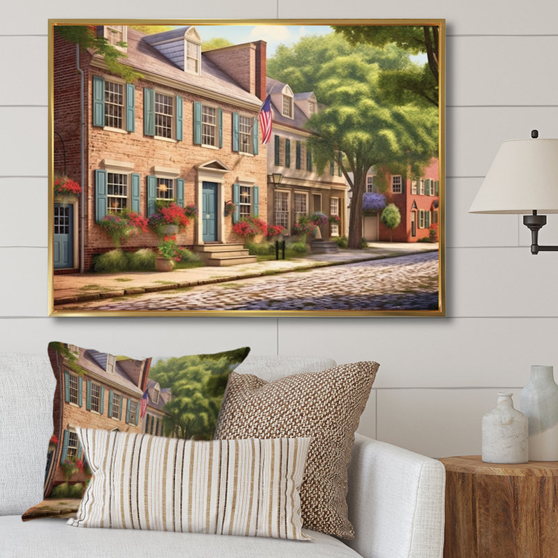 «Delaware 1950S Village I», reproduction d'art sur toile, H 30 po x l 40 po x P 1,5 po, Cadre flottant doré