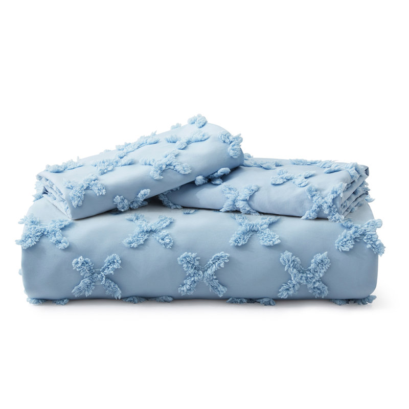 Polyester Percale Plaid Duvet Cover, Light Blue, King Duvet Cover + 2 King Pillows
