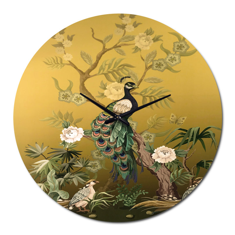Chinoiserie avec oiseaux et pivoines VI - Horloge murale traditionnelle, Grand