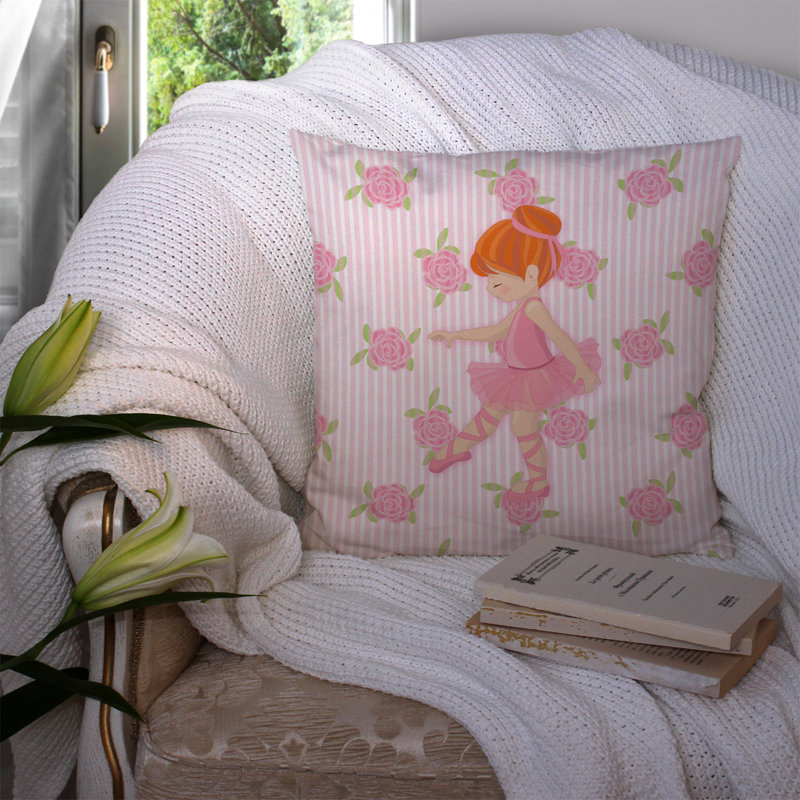 Coussin intérieur/extérieur à points ballerine head, Rose / blanc, 14 po x 14 po