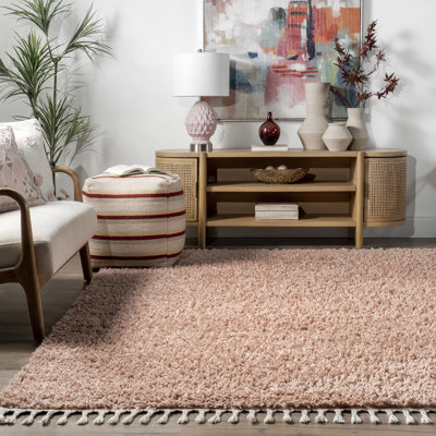 Laurel Solid Accent Shag Rug for Living Room Bedroom Dining Room Nursery Entryway, Blush/Ivory