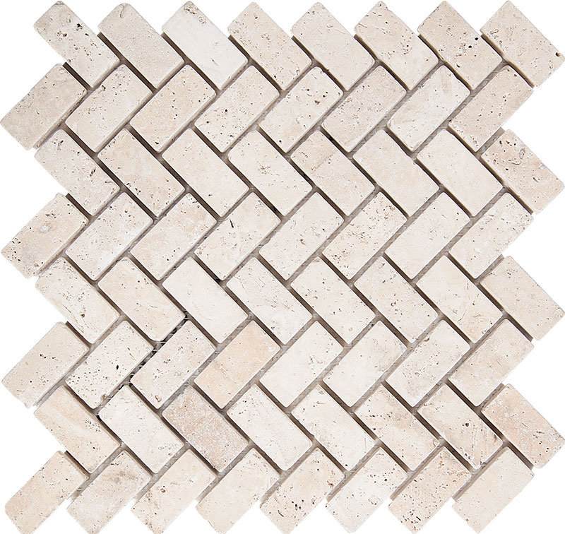 Tumbled Herringbone 1" x 2" Mosaic Tile in Ivory