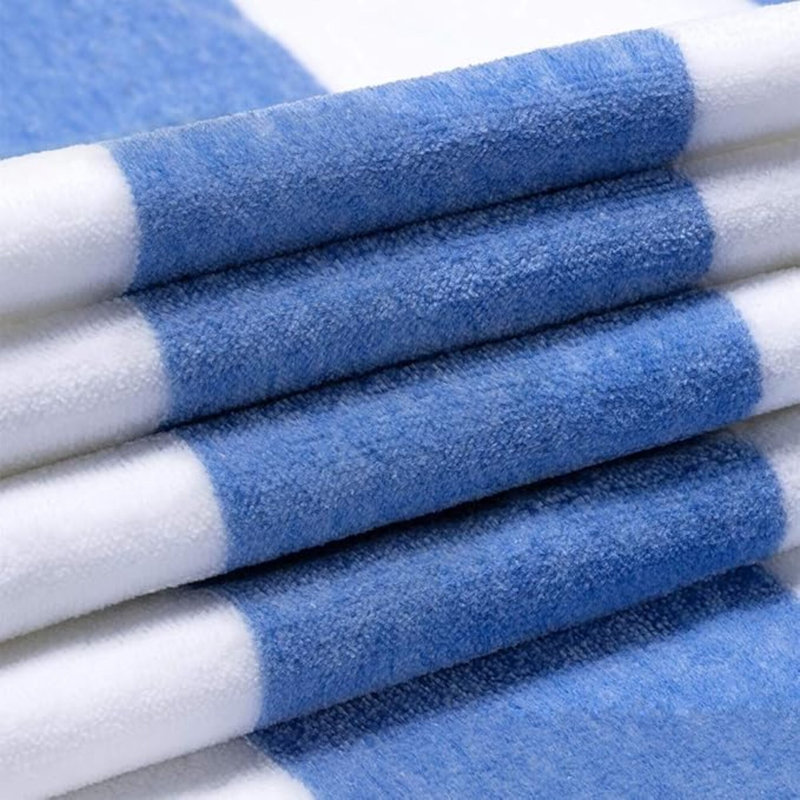 Cotton Oversized Beach Towel - Large 70 X 35 Inch Pool Towel, Striped Quick Dry Swimming Cabana Towel, Blue Striped
