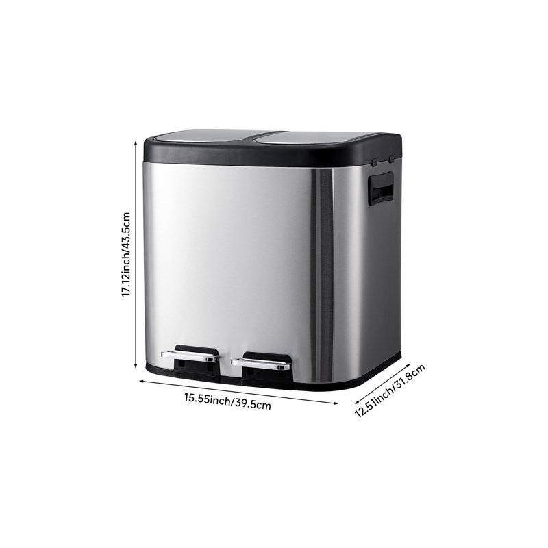 Stainless Steel 20-30 Litre Step-On Tresh Can, 30, 43.5cm H x 39.5cm W x 31.8cm D
