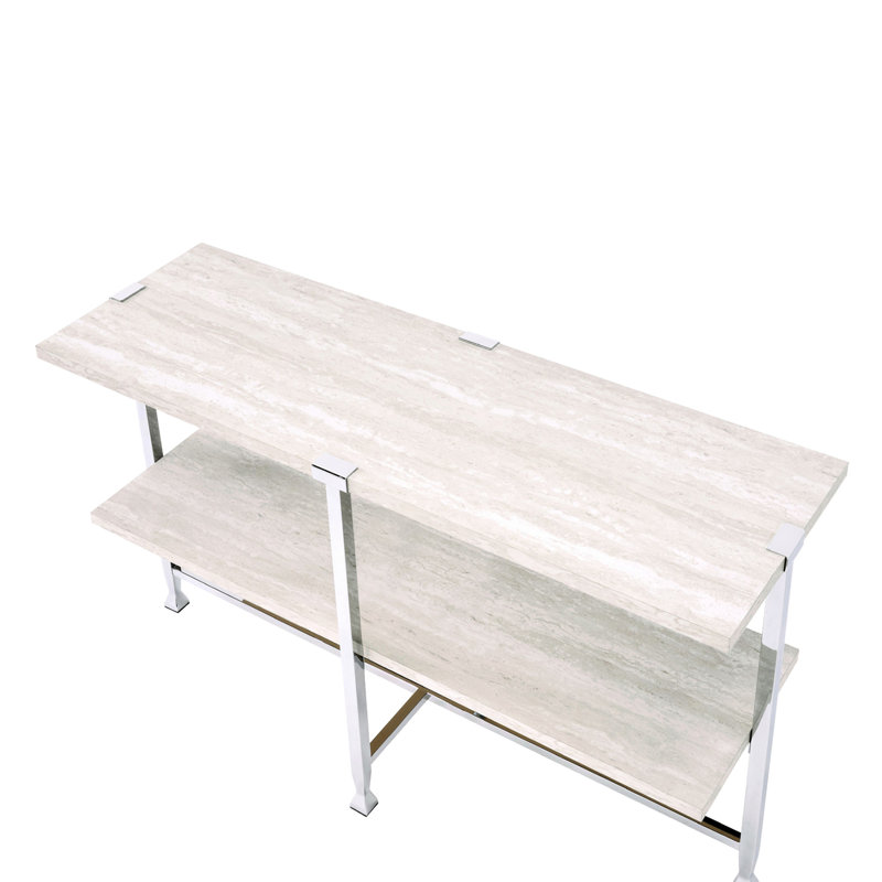 Table demi-lune avec éléments en chêne blanc, profondeur 122 cm, poids 18 kg, montage facile, tablette fixe en bois, largeur 41 cm, structure en métal, compartiment ouvert