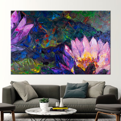 Abstrait fleur de lotus, art mural moderne rose pour décoration contemporaine