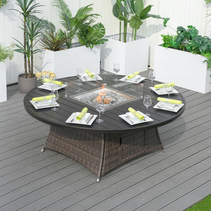 Table de foyer d'extérieur au propane en aluminium de 70,87 po avec couvercle Flanagan