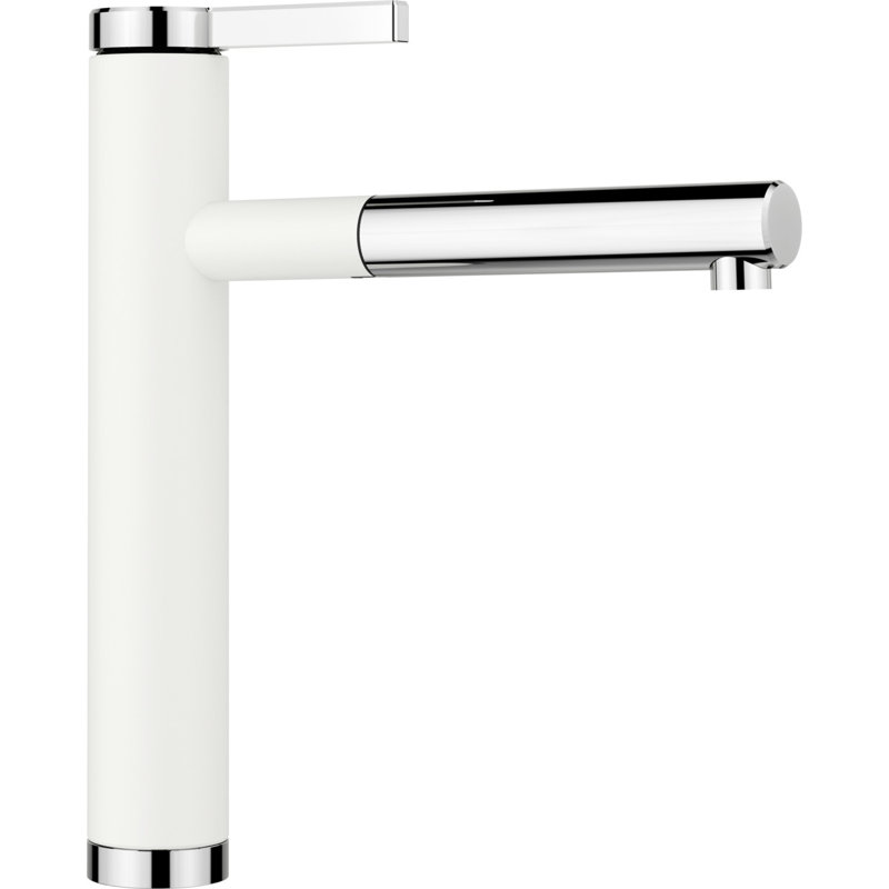 Linee Pull Out Single Lever Monobloc Tap, White silgranit/Chrome