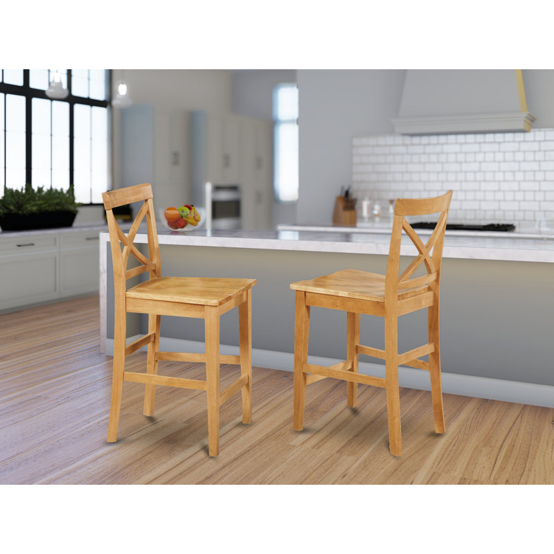 Pub Counter-Height Bar Stool - Pub Height Kitchen Chairs, Set of 2, Oak, Oak, Wood