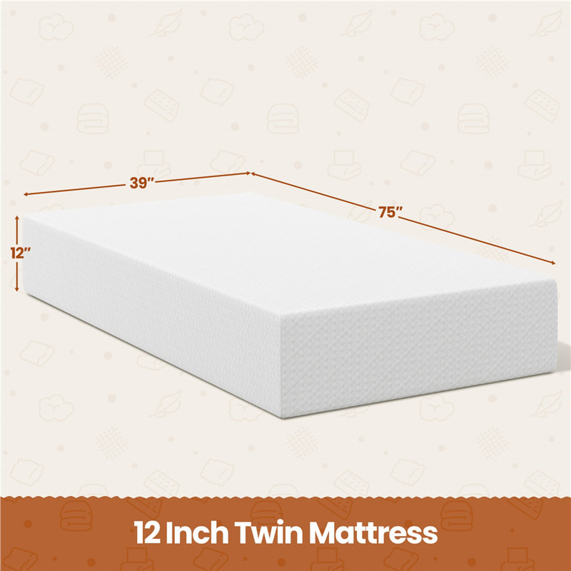 12 Inch Multiple-sized Memory Foam Mattress with 3 Layers, Twin