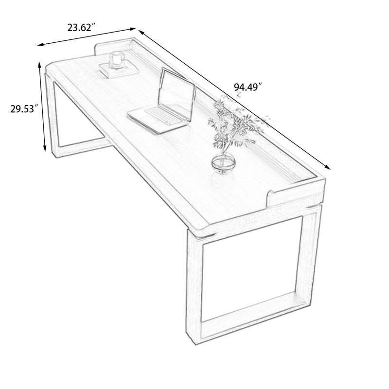 Bureau rectangulaire brun en bois massif, H 29,53 po x l 94,49 po x P 23,62 po, Brun