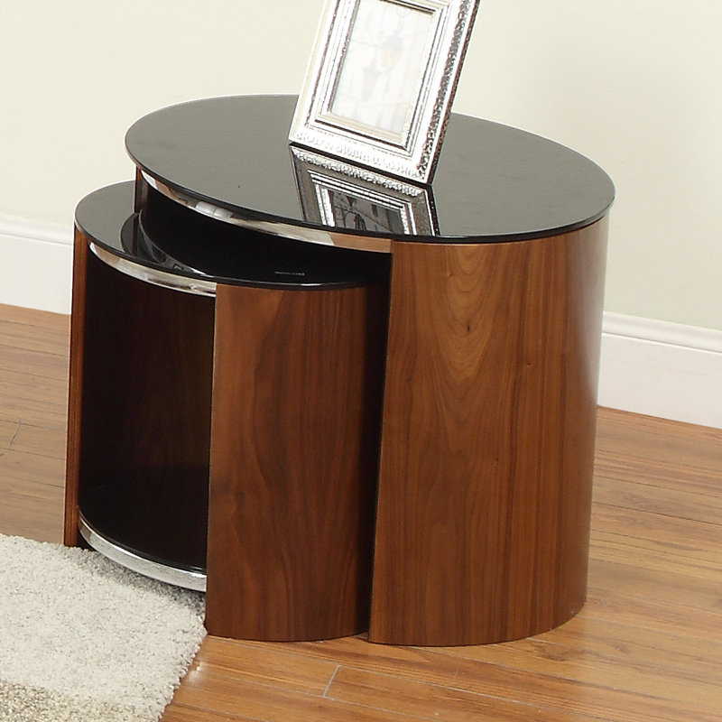 Teo Glass Top Sled Nesting Tables, Walnut