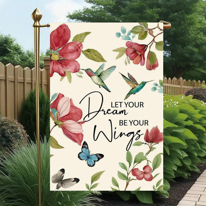 Drapeau citation colibri floral, rose 30 x 45 cm / (12 po x 18 po) Balcon dans la cour