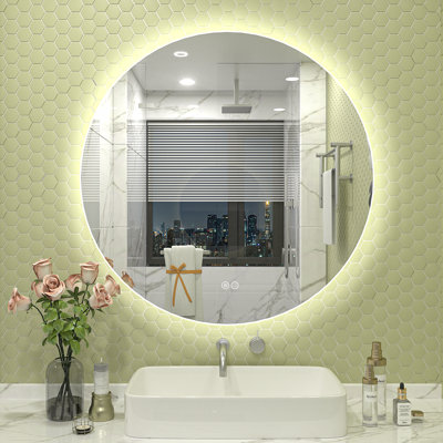Aevar Simple & Modern Back LED Lighted Anti-fog Round Bathroom/Vanity Mirror