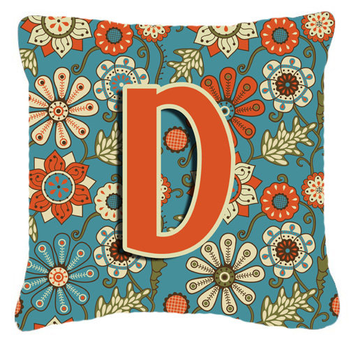 Lettre fleurs Monogram rétro intérieur/extérieur Throw Pillow, 18" H x 18" L x 5.5" D, D