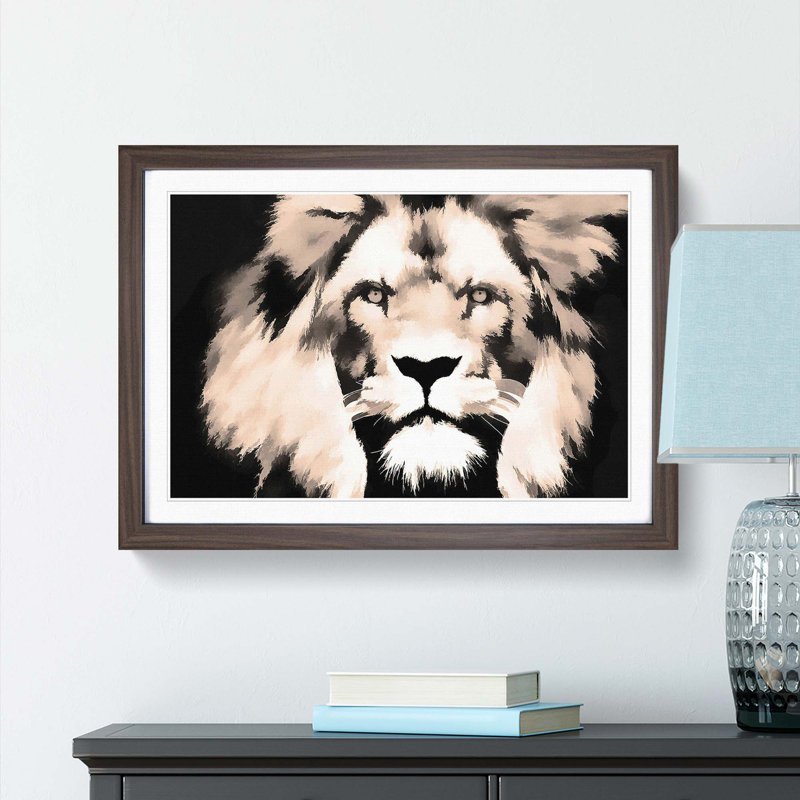 Lion in Abstract - Picture Frame Graphic Art Print, 40cm H x 60cm W x 2cm D, Walnut