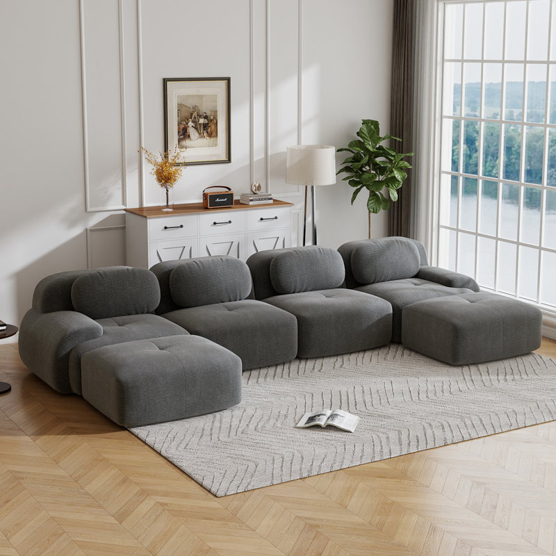 4-Seat Boneless U-Shaped Sofa 32D High-Resilience Sponge Anti-Slip Design Chaise Design Extra-Wide Curved Armrests Multi-Free Combination No Assembly For Studies Living Rooms Media Rooms