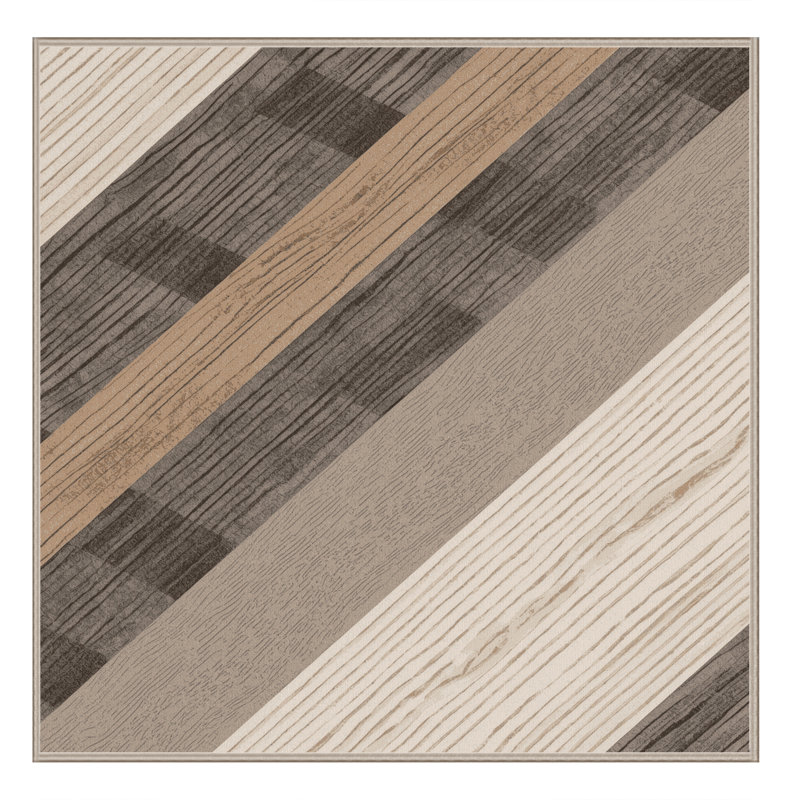 Soft Plush Eaddy Modern Rustic Wood & Shiplap Area Rug in Gray – Beige Binding, 3' Square