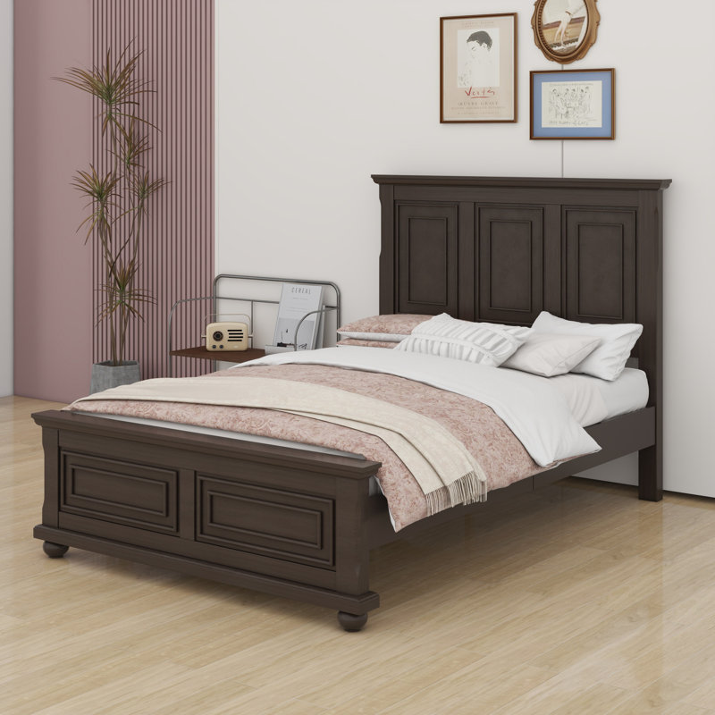 Lit traditionnel traditionnel style campagne et campagne, Grand lit, Brun