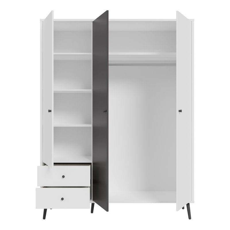 HARLLSON 3 Door Manufactured Wood Wardrobe, White/Black