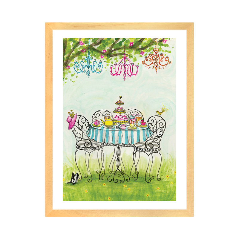Art de jardin tea party, H 32 po x l 24 po x P 1 po, Papier encadré naturel