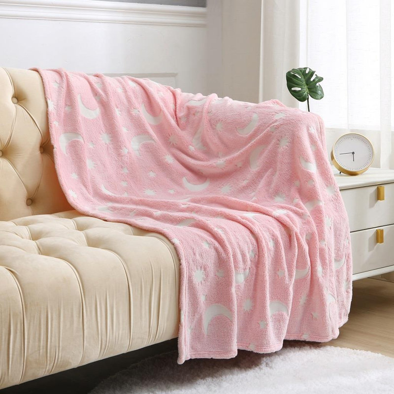Glow in the Dark Moon Stars Throw, Pink