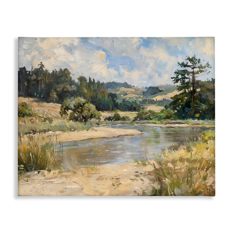 Sunlit River Landscape Canvas, conception par LSR Creative Studio, H 36 po x l 48 po