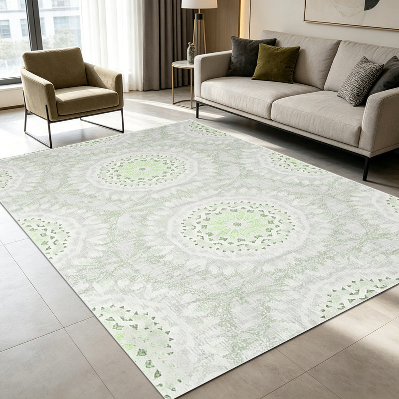 1PC Vintage Sage Green Medallion Linen Texture area rugs for Living Room, Soft, All seasons, Easy-maintain, Washable Indoor mat, Farmhouse suitable for dining room, bedroom, kitchen entryway, home office, patio, porch, Home Decor, Outdoor Decor.