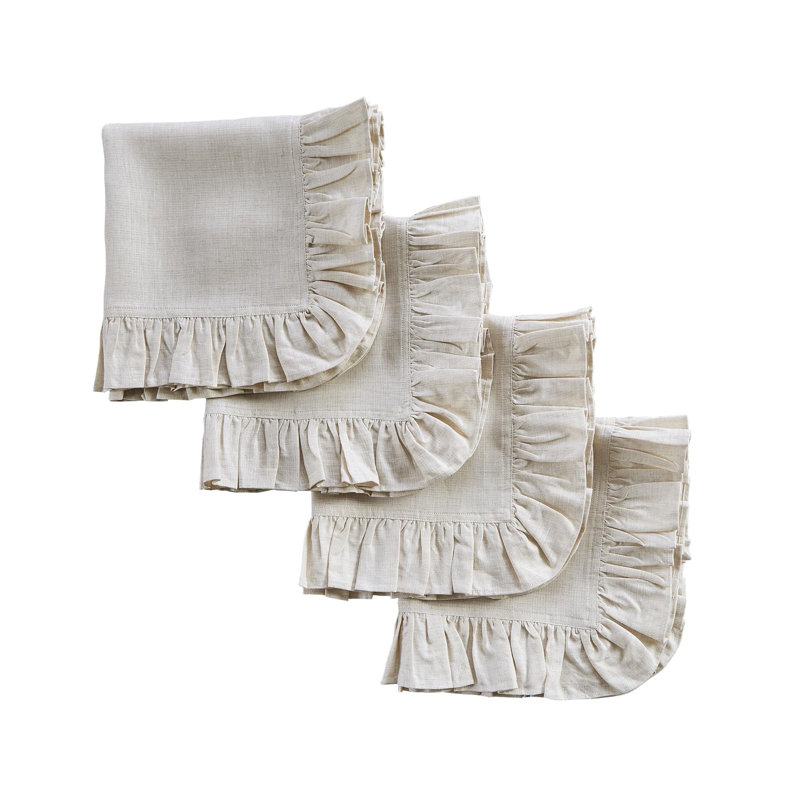 Gabrielle Ruffle - 100% Pure Linen Dinner Napkins, Light Natural