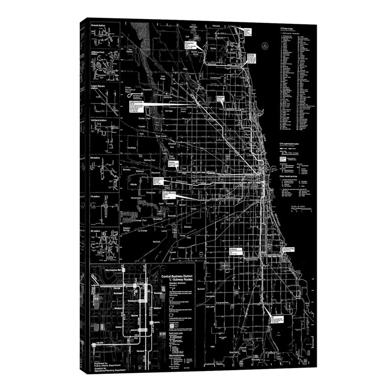 Modern Art - Chicago Transit Negative by 5by5collective - No Frame Print on Canvas, 66.04 cm H x 45.72 cm W x 1.91 cm D