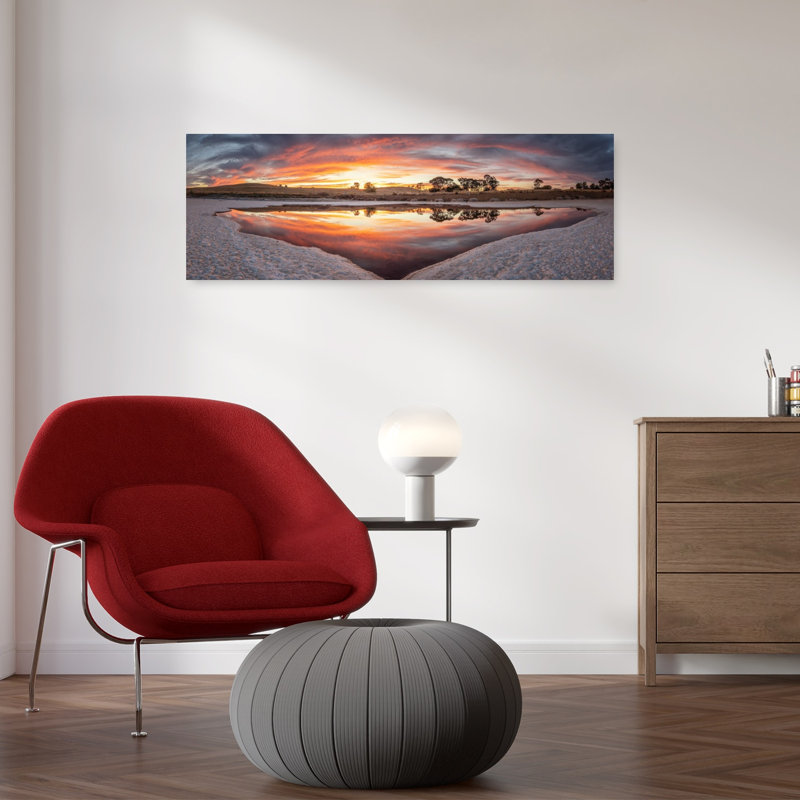 Salt Lake Sunset Reflection Colorful Dramatic Peaceful Landscape Art mural, H 36 po x l 12 po
