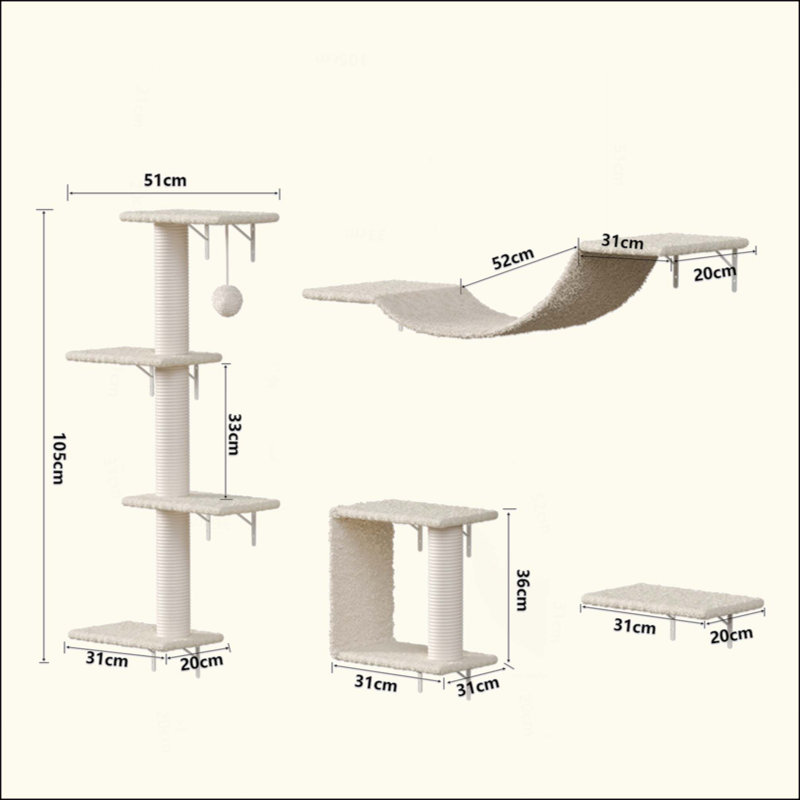 Meuble mural moderne pour chat - 4 pièces, Beige