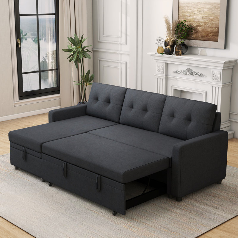 209Cm Linen Square Arms Sofa Bed, Grey