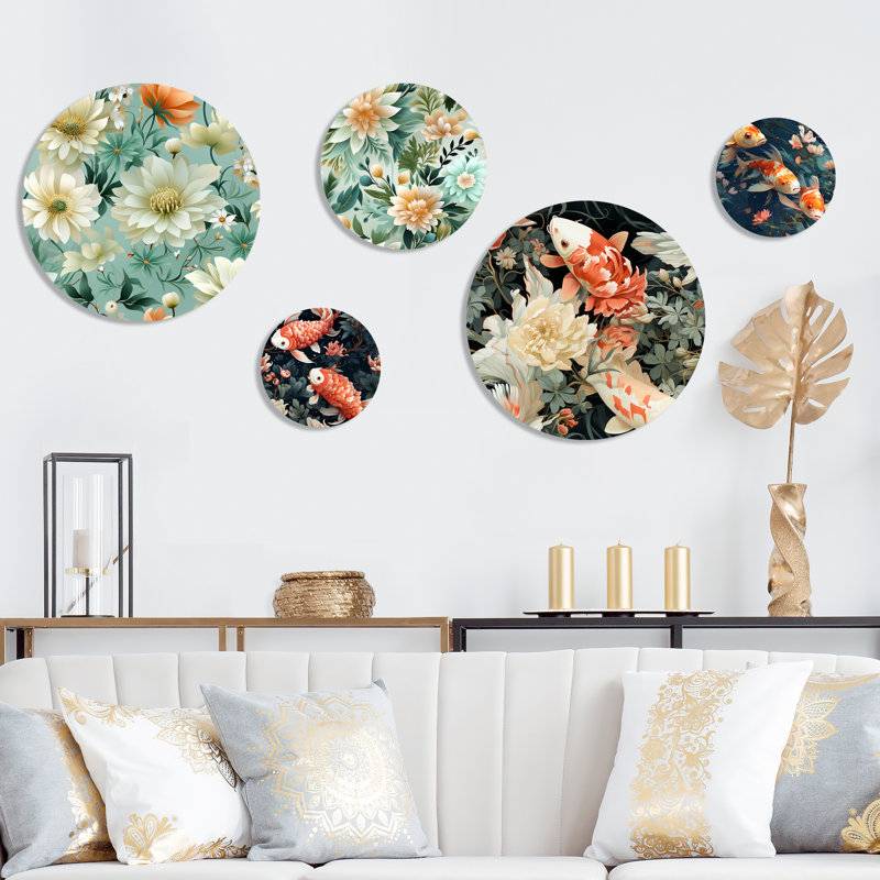 Uriah - Ensemble d'art mural floral rond de 5 pièces