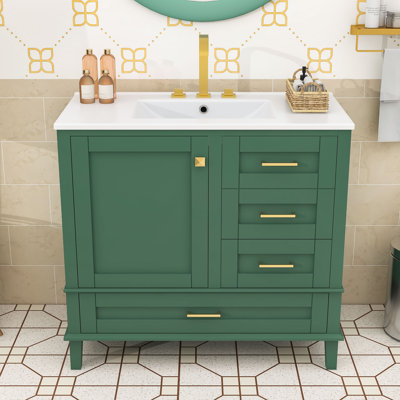 Élégant meuble-lavabo de salle de bain - Rangement spacieux, lavabo lisse et portes à fermeture douce