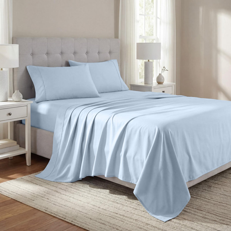 Ensemble de draps en mélange de coton à densité de tissage 1000 fils Superior, Bleu